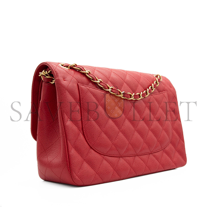 Ch**el MASTER JUMBO CLASSIC DOUBLE FLAP BAG RED SHINY CAVIAR GOLD HARDWARE (30*20*9cm)